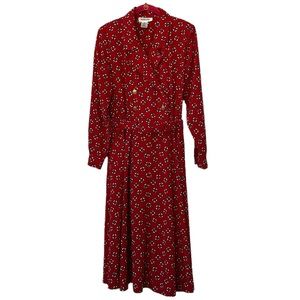 Talbots Vintage 80’s Red Nautical Button Front Shirt Dress Belted Midi Size 6